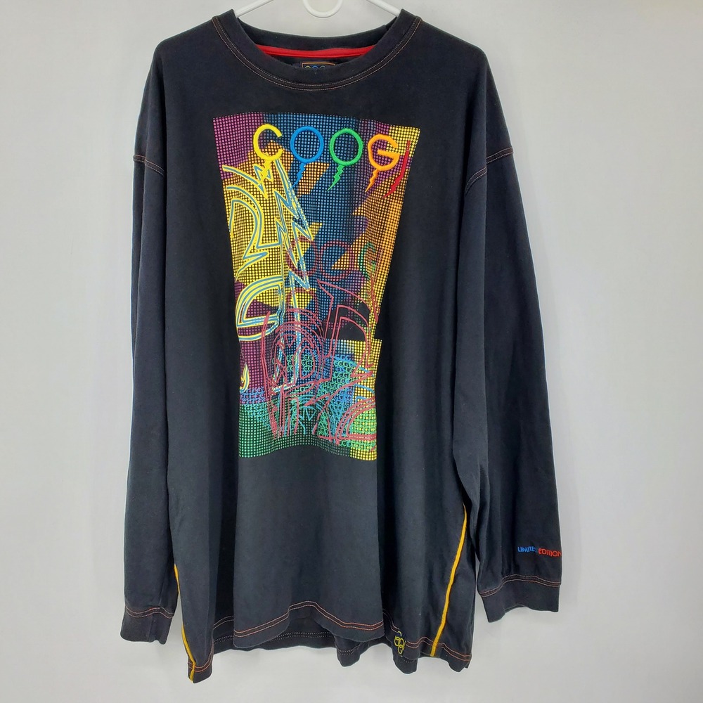 Coogi Men Limited Edition Neon Graphic Long Sleeve T-Shirt Black 4XL Streetwear
